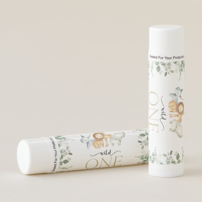 Safari Animals, Jungle, Wild One, First Birthday Lip Balm (Front)