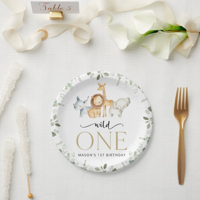 Safari Animals, Jungle, Wild One, First Birthday Paper Plates (Wedding)