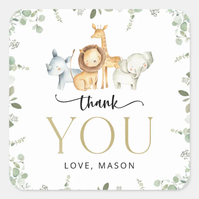 Safari Animals, Jungle, Wild One, First Birthday Square Sticker | Zazzle