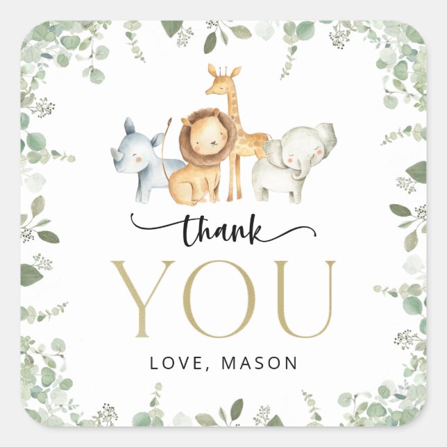 Safari Animals, Jungle, Wild One, First Birthday Square Sticker (Front)