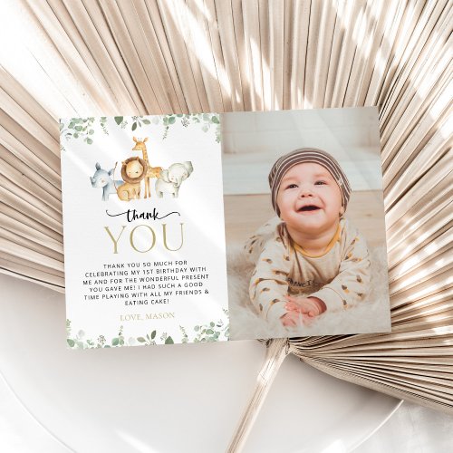 Safari Animals Jungle Wild One First Birthday Thank You Card