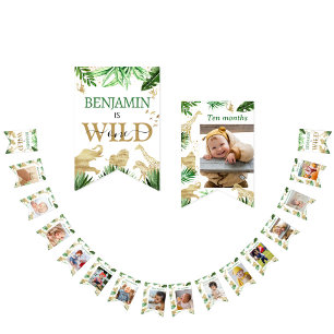 Safari Animals Jungle Wild One Happy Birthday Bunting Flags
