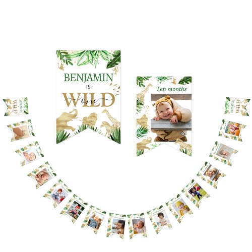 Safari Animals Jungle Wild One Happy Birthday  Bunting Flags