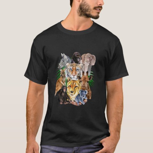 Safari Animals Jungle Zoo Wildlife Lion Zebra Kang T_Shirt