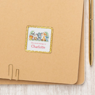Safari Animals Keepsake Book Sticker Gold Pink Patch