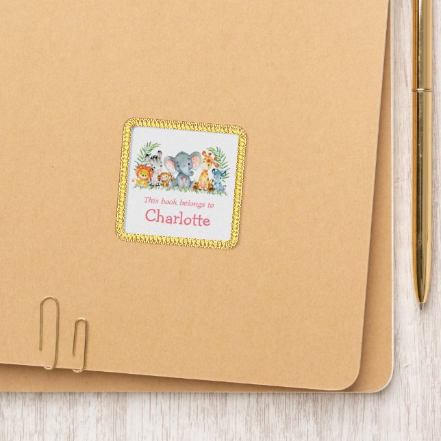 Safari Animals Keepsake Book Sticker Gold Pink Patch (On Folder)