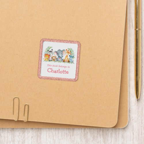 Safari Animals Keepsake Book Sticker Pink Patch