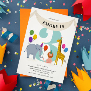 Safari Animals Kids Birthday Party Invitation
