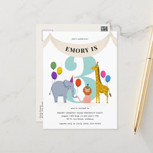 Safari Animals Kids Birthday Party Postcard