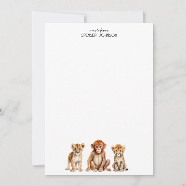 Safari Animals Kid's Personalized  Note Card (Front)