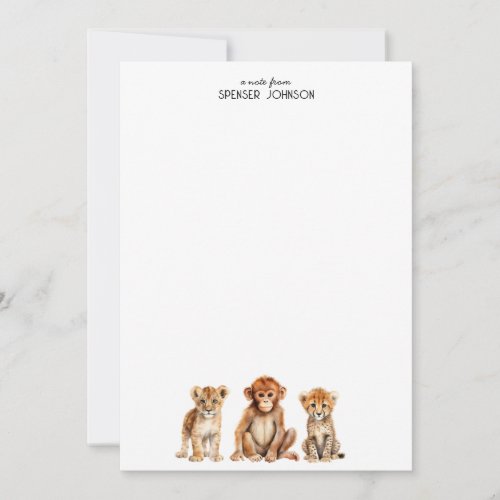 Safari Animals Kids Personalized  Note Card