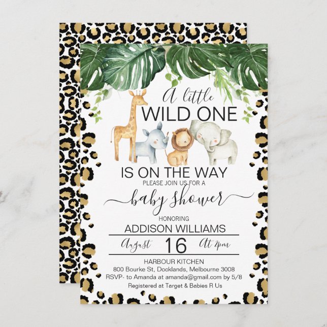 Safari Animals Leopard Skin Baby Shower Invitation (Front/Back)