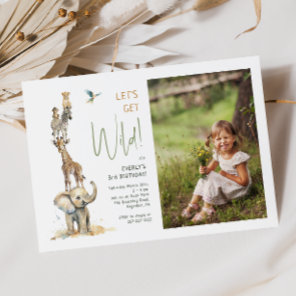 Safari Animals "Let's Get Wild" Photo Birthday  Invitation