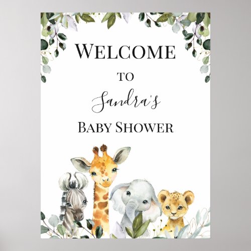 Safari Animals Lion Baby Shower Welcome Sign