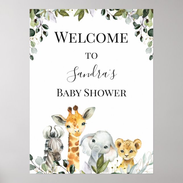 Safari Animals Lion Baby Shower Welcome Sign (Front)