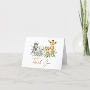 Safari Animals Little Wild One Baby Shower Letterpress Thank You Card