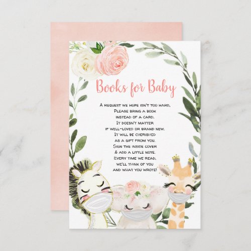 Safari animals masks book request girl baby shower enclosure card