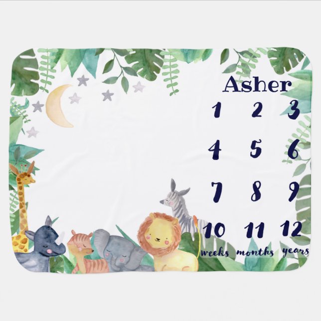 Safari Animals Milestone Baby Blanket (Horizontal)