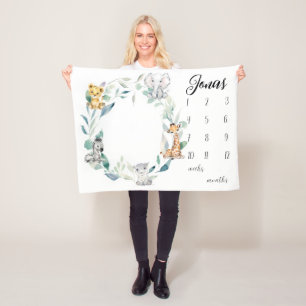 Safari Animals Milestone Blanket for Boys, Waterco