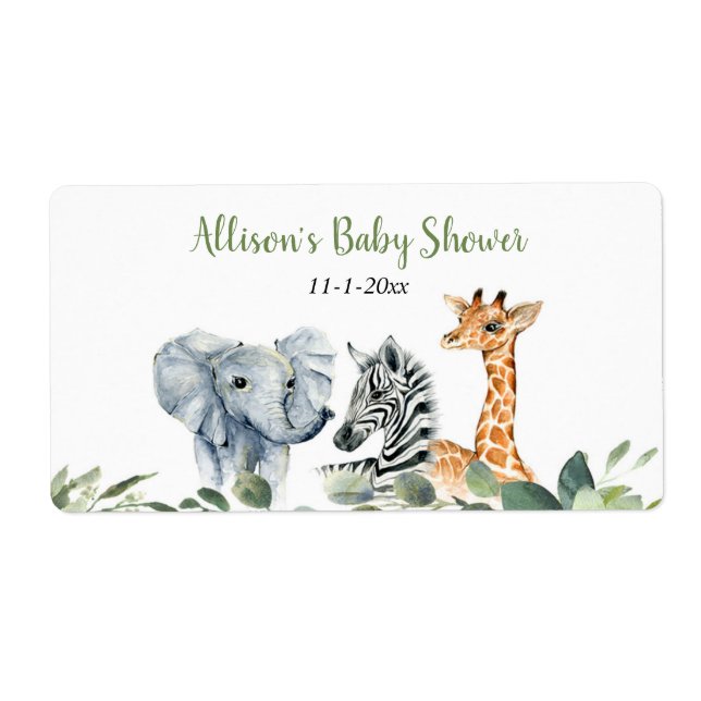 Safari animals mini water bottle or champagne label (Front)