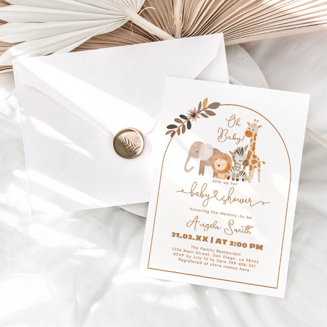 Safari Animals Minimalist Simple Baby Shower Invitation (Creator Uploaded)