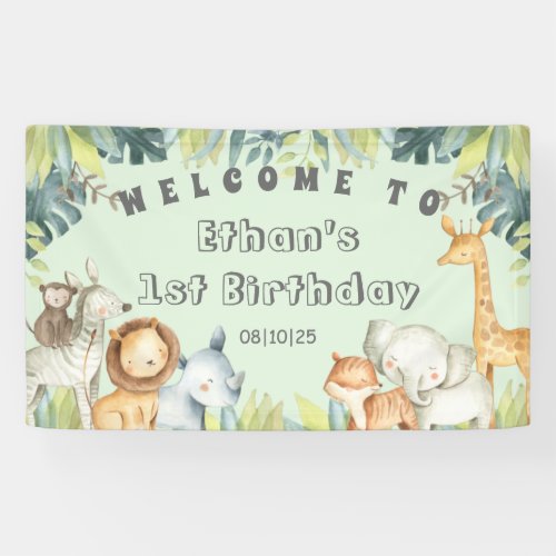 Safari animals mint jungle 1st birthday  banner