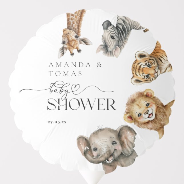 Safari Animals Modern Baby Shower Balloon (Front)