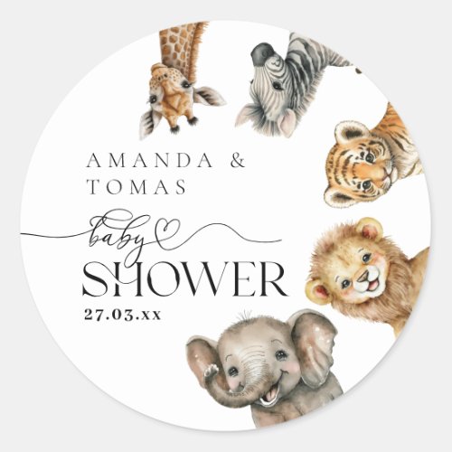 Safari Animals Modern Baby Shower Classic Round Sticker