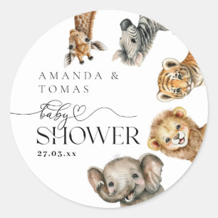 Safari Animals Modern Baby Shower Classic Round Sticker