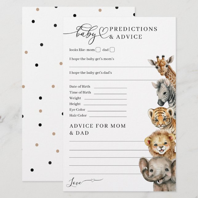 Safari Animals Modern Baby Shower Game (Front/Back)