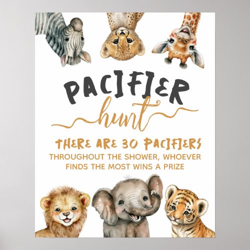 Safari animals modern Baby Shower Game Pacifier Poster