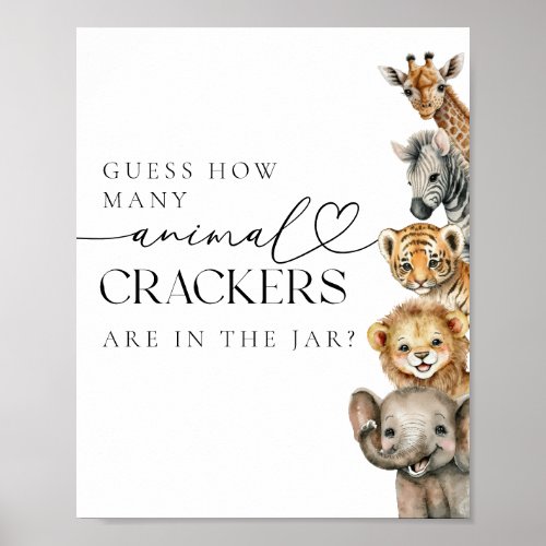 Safari Animals Modern Baby Shower Game Poster