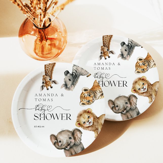 Safari Animals Modern Baby Shower Paper Plates (Creator Uploaded)