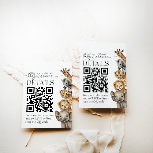 Safari Animals Modern Baby Shower QR Code Enclosure Card