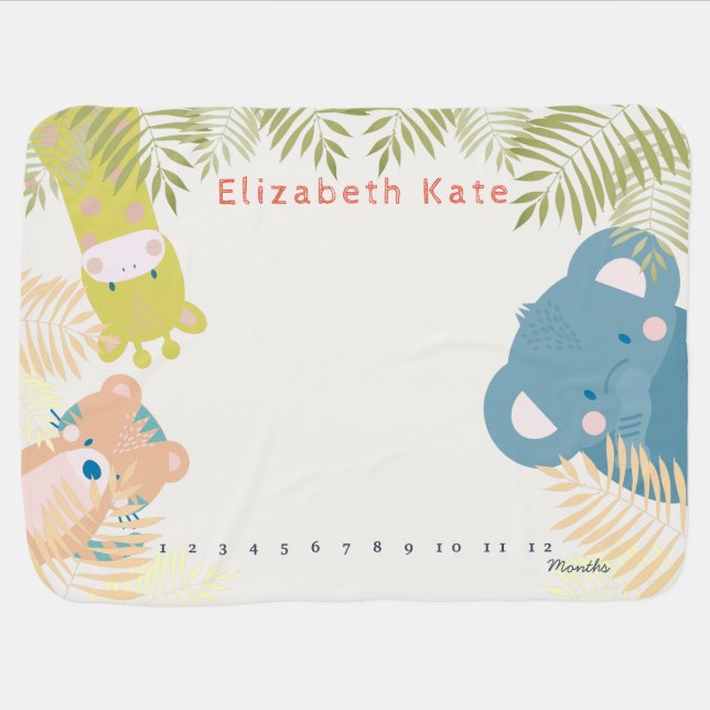 Safari Animals Monthly Milestone Baby Blanket (Horizontal)