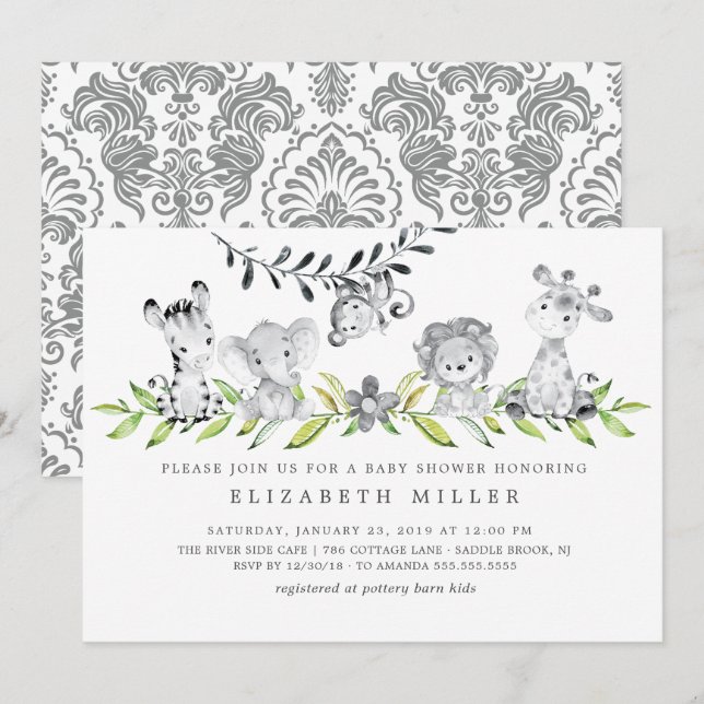 Safari Animals Neutral Baby Shower Invitation (Front/Back)