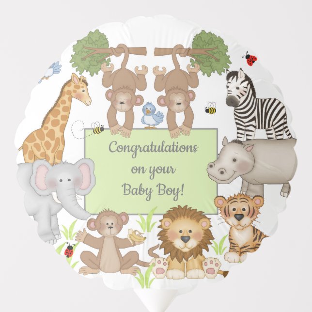 Safari Animals New Baby Girl Boy Shower Gift  Balloon (Front)