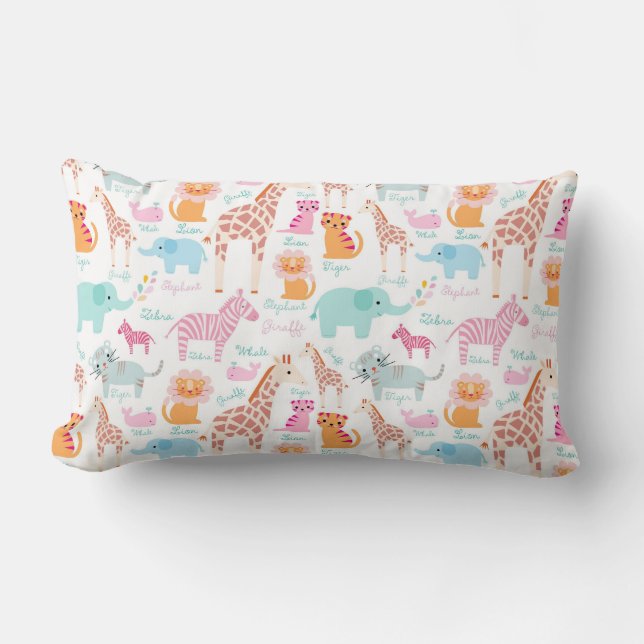 Safari Animals Nursery Print Lumbar Pillow (Front)