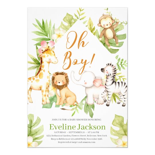 Safari Animals Oh Boy Baby Shower invitation Green | Zazzle.com