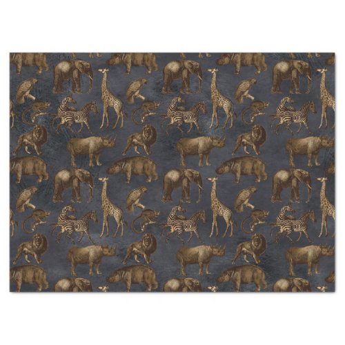 Safari Animals on Dark Blue Decoupage Tissue Paper