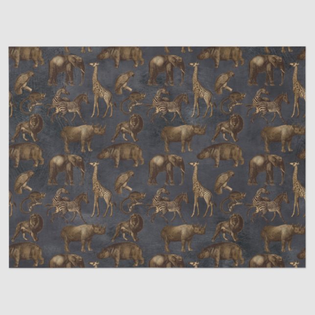 Safari Animals on Dark Blue Decoupage Tissue Paper (Front)