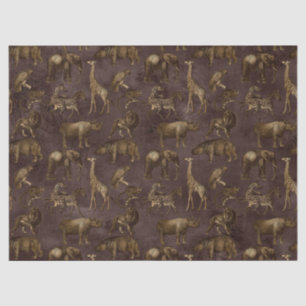 Safari Animals on Dark Brown Decoupage Tissue Paper