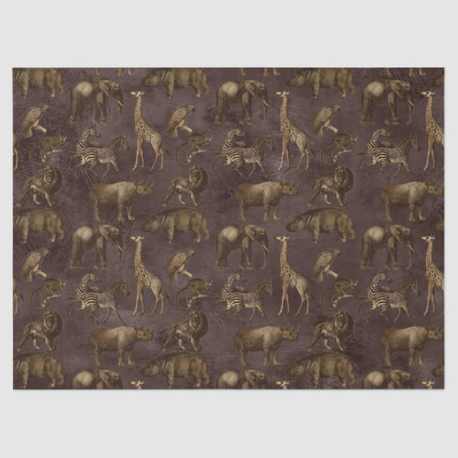 Safari Animals on Dark Brown Decoupage Tissue Paper (Front)
