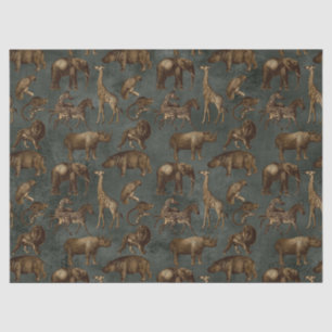 Safari Animals on Dark Green Decoupage Tissue Paper