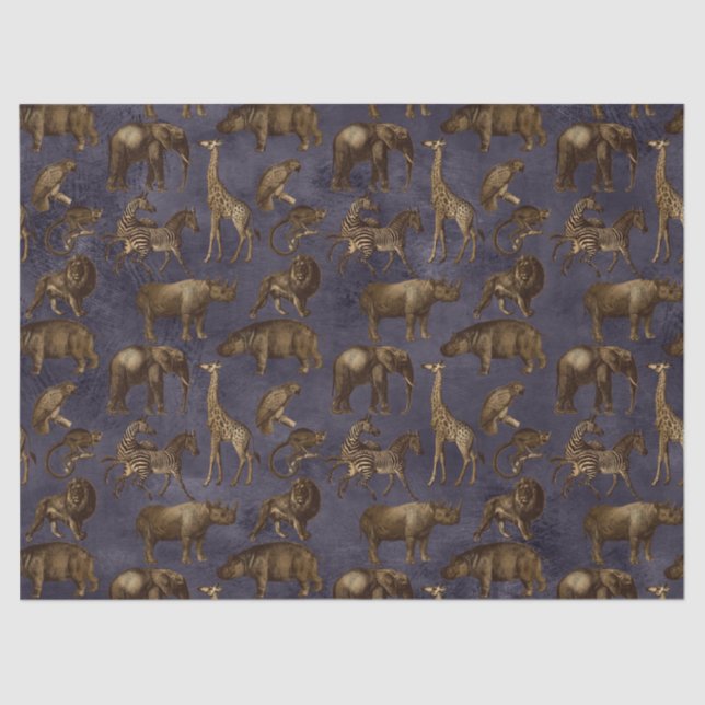 Safari Animals on Dark Purple Decoupage Tissue Paper (Front)