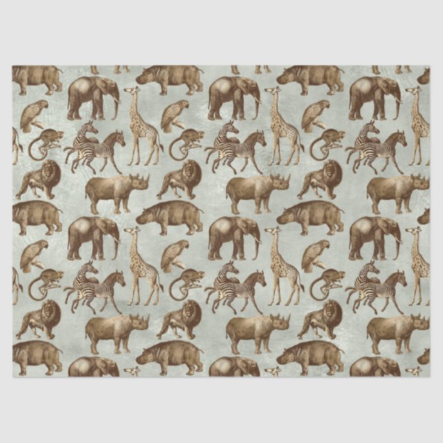 Safari Animals on Light Green Decoupage Tissue Paper (Front)