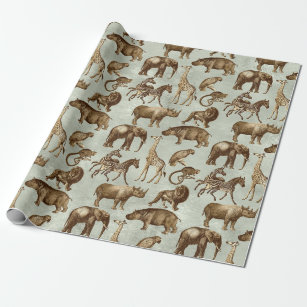 Safari Animals on Dark Brown Wrapping Paper Sheets | Zazzle