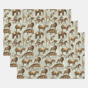 Safari Animals on Light Green Wrapping Paper Sheets