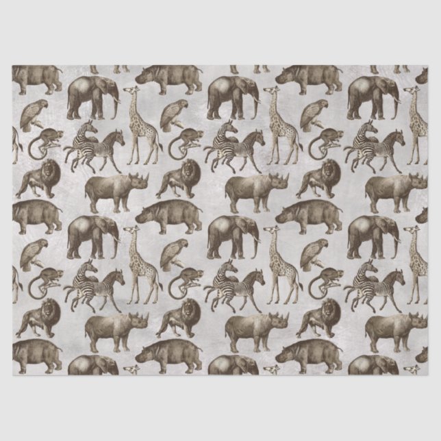 Safari Animals on Light Grey Decoupage Tissue Paper (Front)