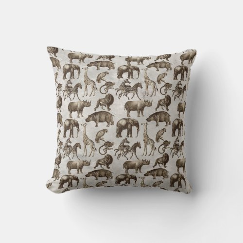 Safari Animals on Light Grey Throw Pillow